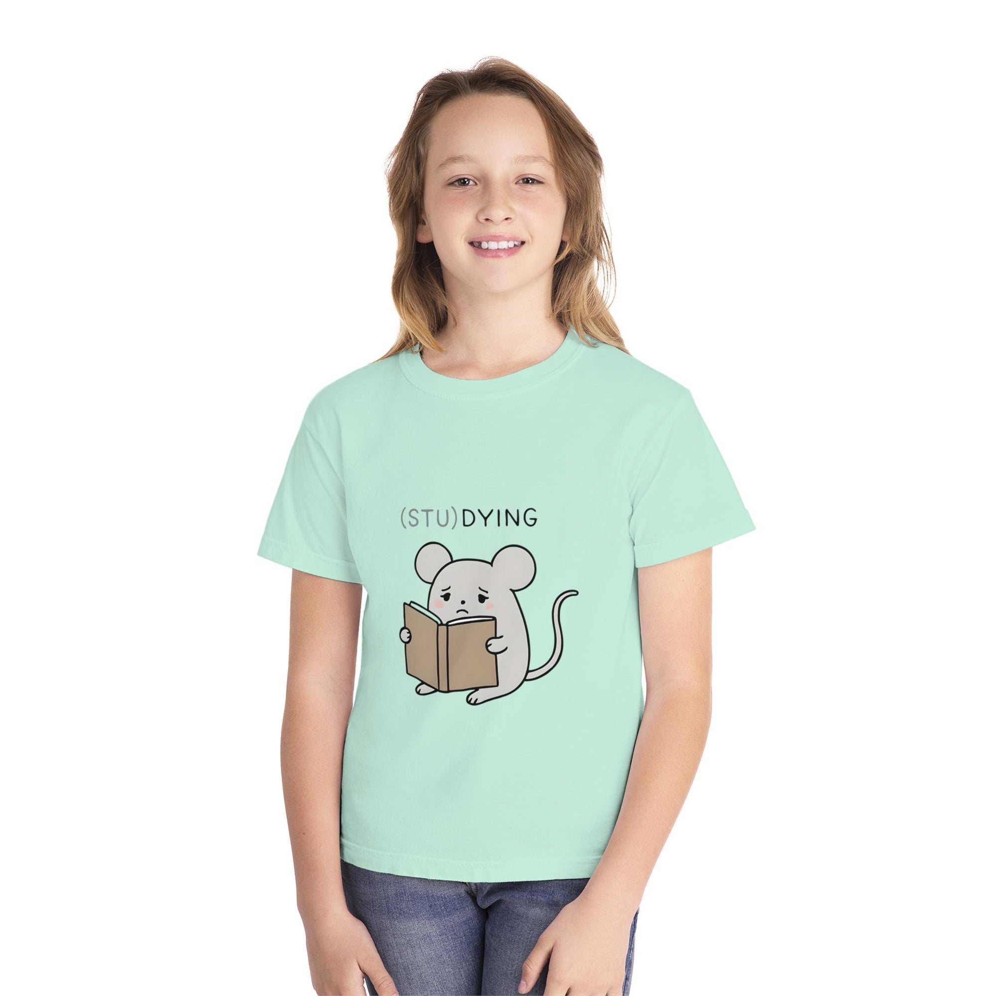 Cute Studying Mouse Youth Tee - Adorable Student Shirt, Funny Gift for Book Lovers, School Apparel, Study Humor T-Shirt, Educational Gift