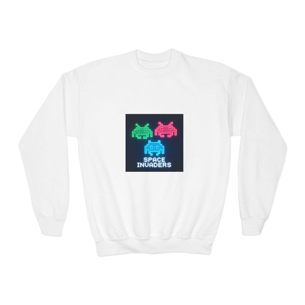 Vintage Space Invaders Youth Crewneck Sweatshirt, Retro Gamer Sweatshirt, Kids Gaming Apparel, Arcade Retro Gift, Cool Youth Clothing