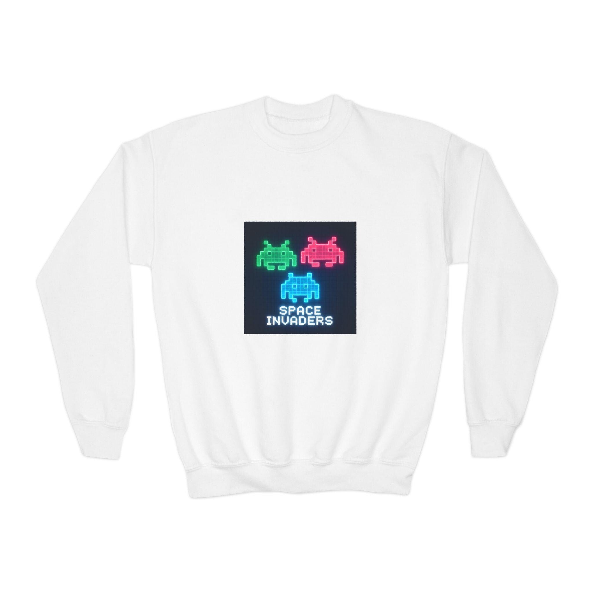 Vintage Space Invaders Youth Crewneck Sweatshirt, Retro Gamer Sweatshirt, Kids Gaming Apparel, Arcade Retro Gift, Cool Youth Clothing
