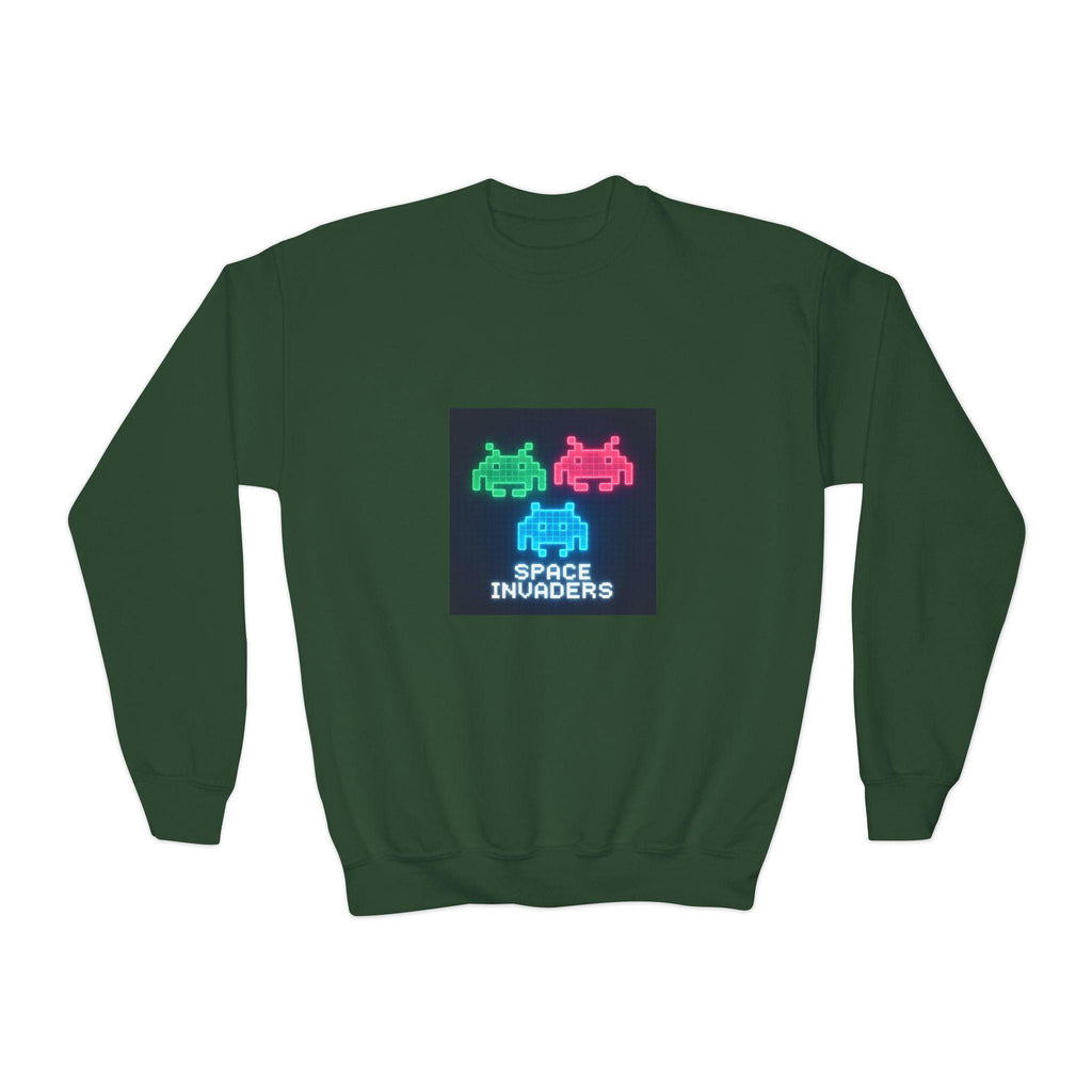 Vintage Space Invaders Youth Crewneck Sweatshirt, Retro Gamer Sweatshirt, Kids Gaming Apparel, Arcade Retro Gift, Cool Youth Clothing