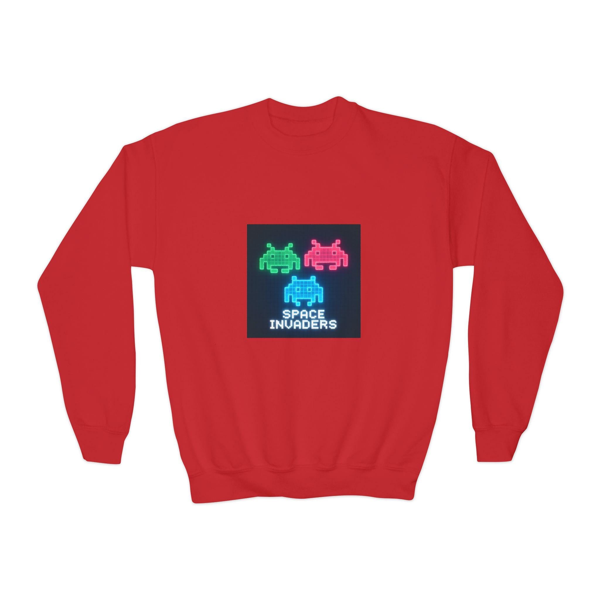 Vintage Space Invaders Youth Crewneck Sweatshirt, Retro Gamer Sweatshirt, Kids Gaming Apparel, Arcade Retro Gift, Cool Youth Clothing