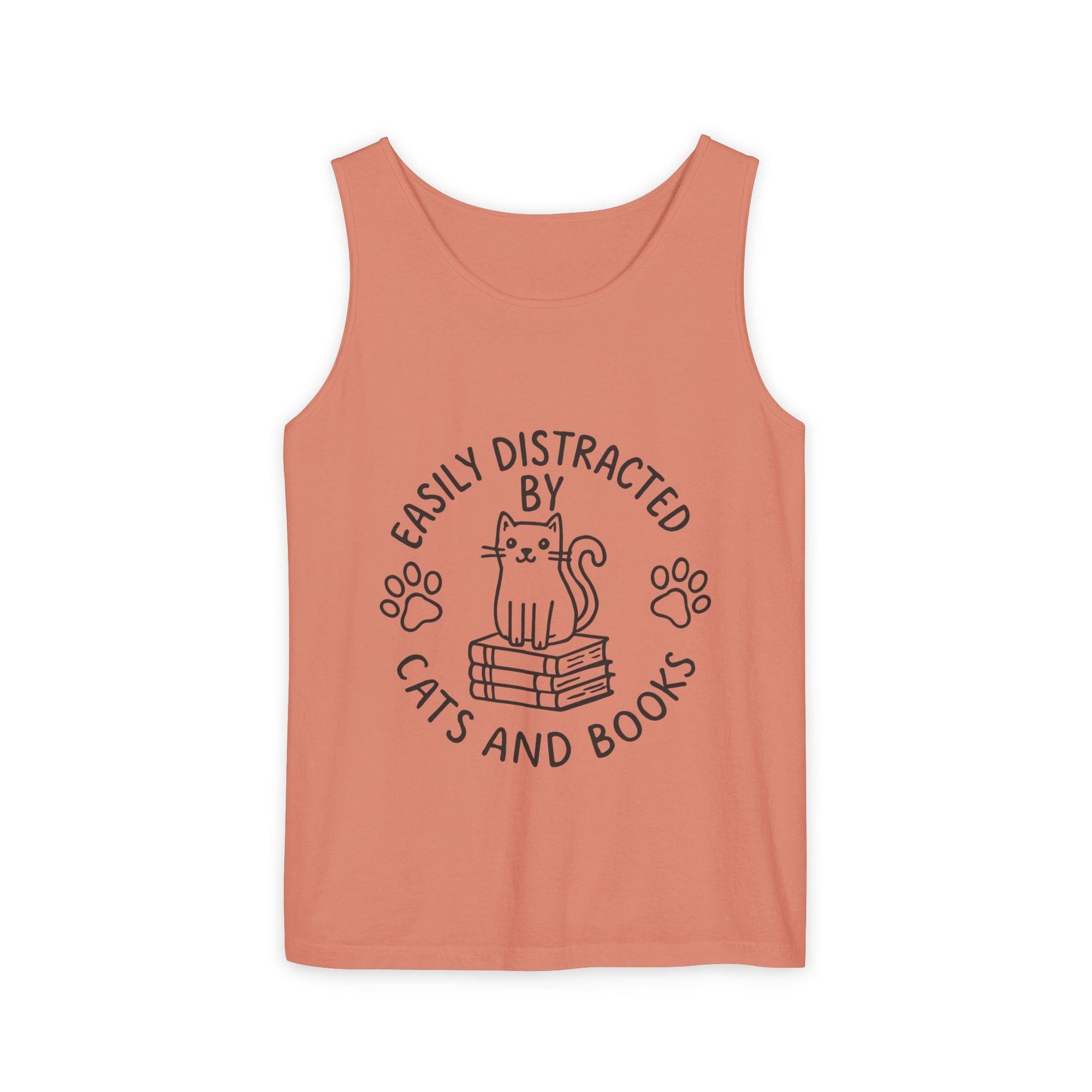 Easily Distracted by Cats and Books Tank Top, Cat Lover Gift, Bookish Apparel, Summer Outfit, Funny Graphic Tee