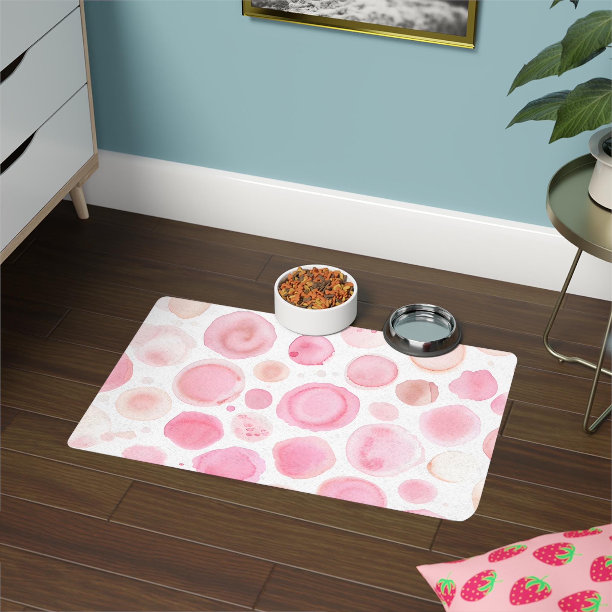 Stylish Pet Food Mat with Watercolor Design, Dog Dish Mat, Cat Feeding Tray, Pet Accessories, Kitchen Decor