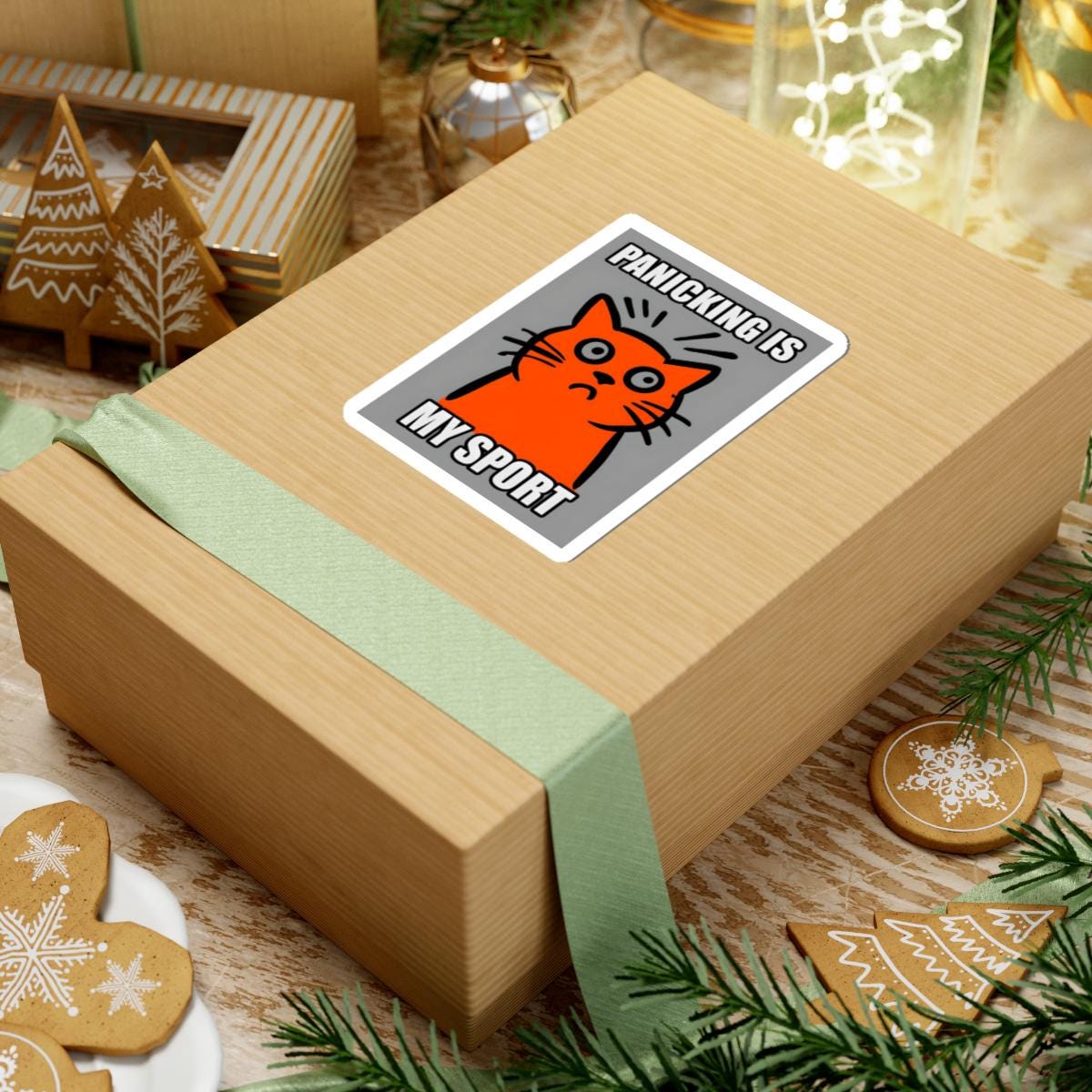 Whimsical Cat Sticker - "Panicking Is My Sport" - Fun, Office Decor, Gifts for Cat Lovers, Cute Stationery, Laptop Accessory
