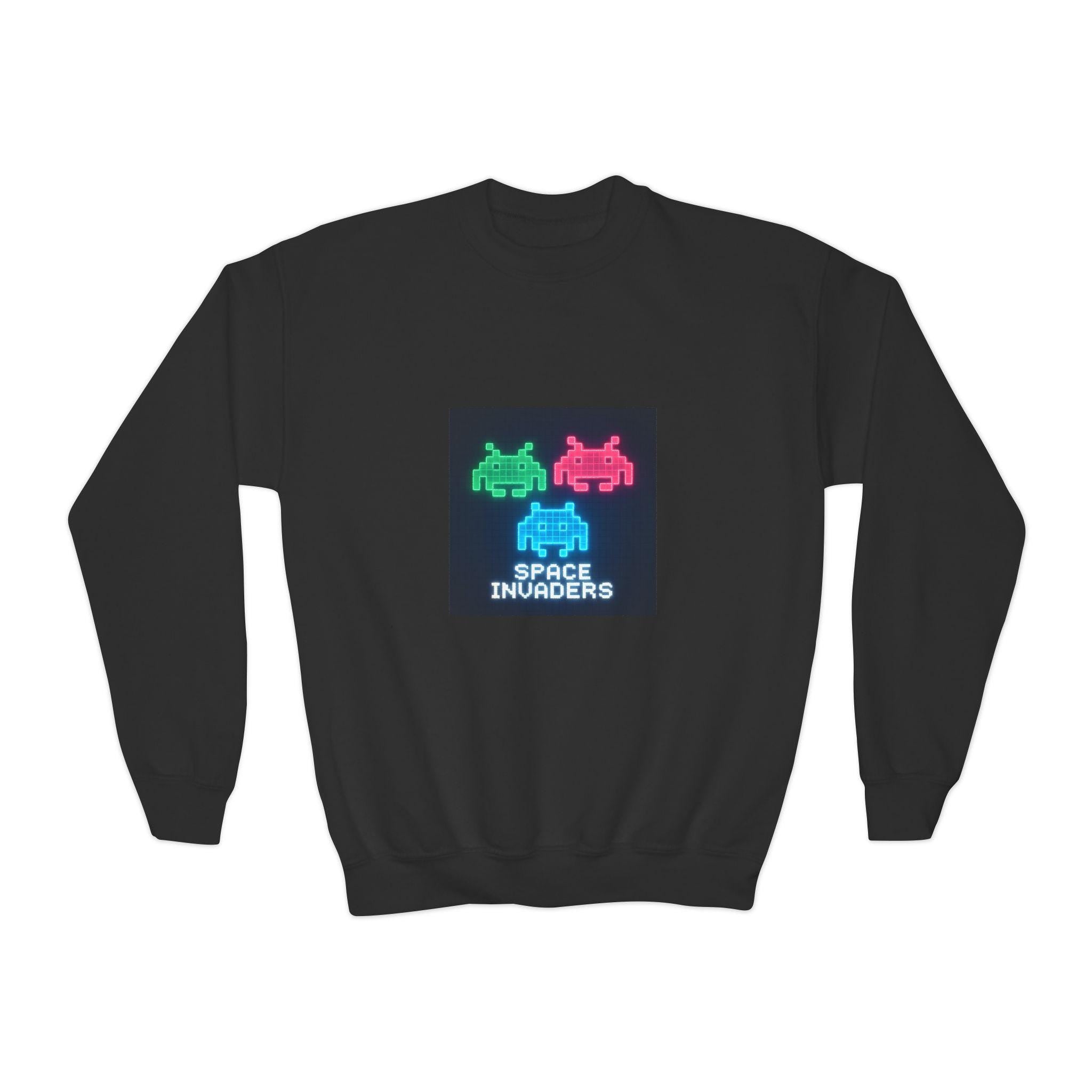 Vintage Space Invaders Youth Crewneck Sweatshirt, Retro Gamer Sweatshirt, Kids Gaming Apparel, Arcade Retro Gift, Cool Youth Clothing