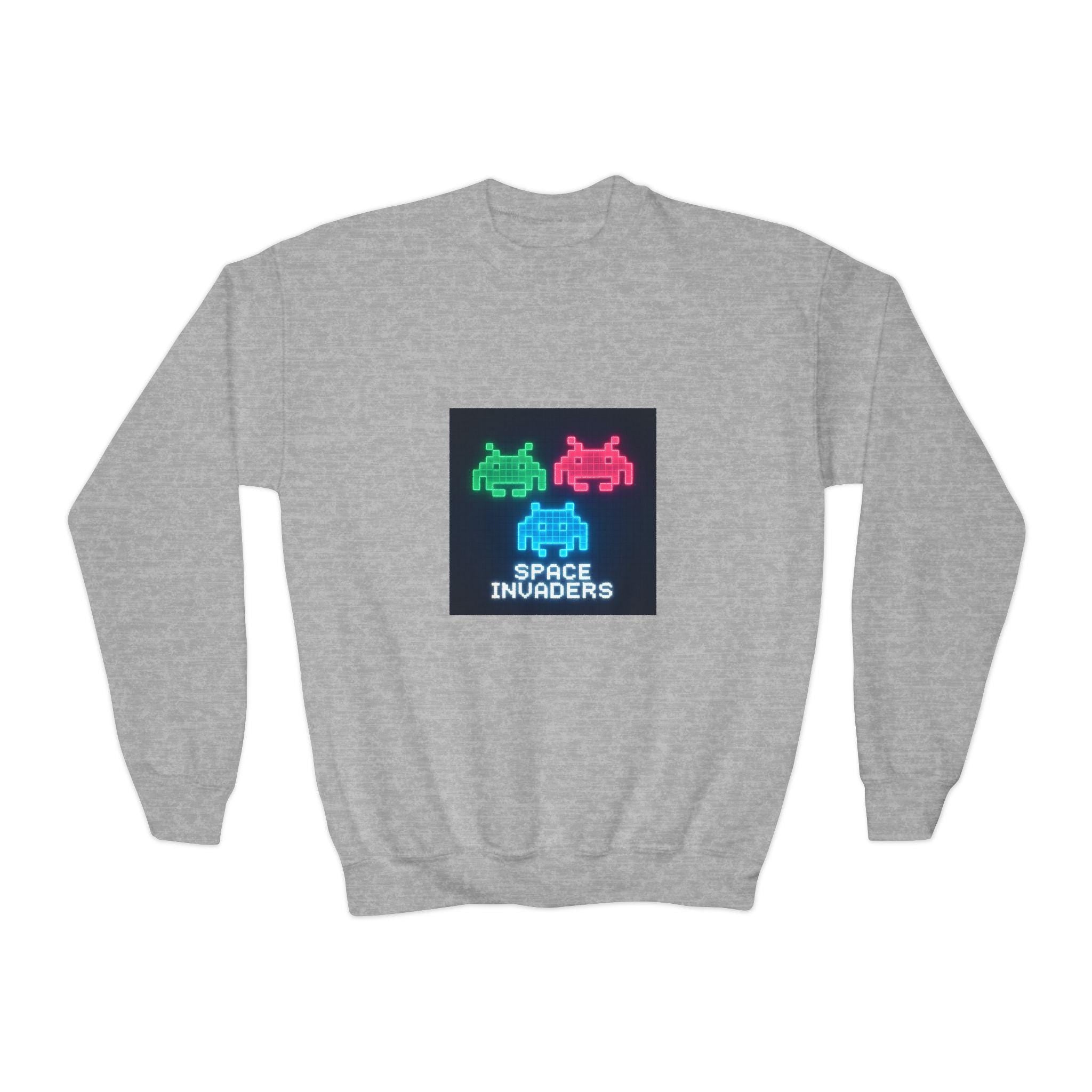 Vintage Space Invaders Youth Crewneck Sweatshirt, Retro Gamer Sweatshirt, Kids Gaming Apparel, Arcade Retro Gift, Cool Youth Clothing