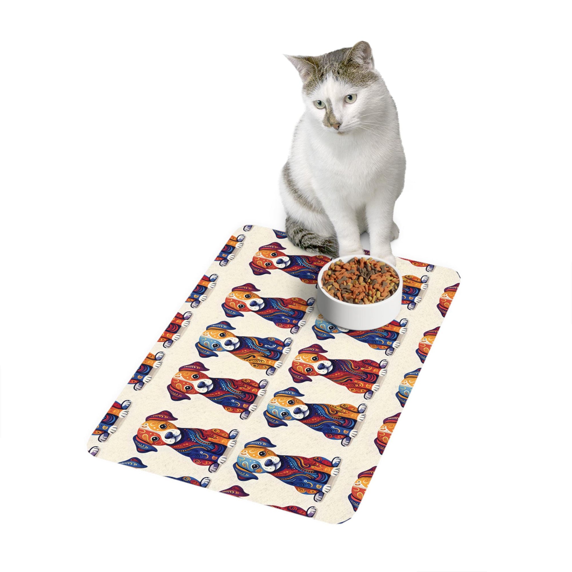 Colorful Dog Print Pet Food Mat, Pet Feeding Mat, Dog Feeding Station, Kitchen Decor, Pet Lover Gift, 12x18 Dog Mat