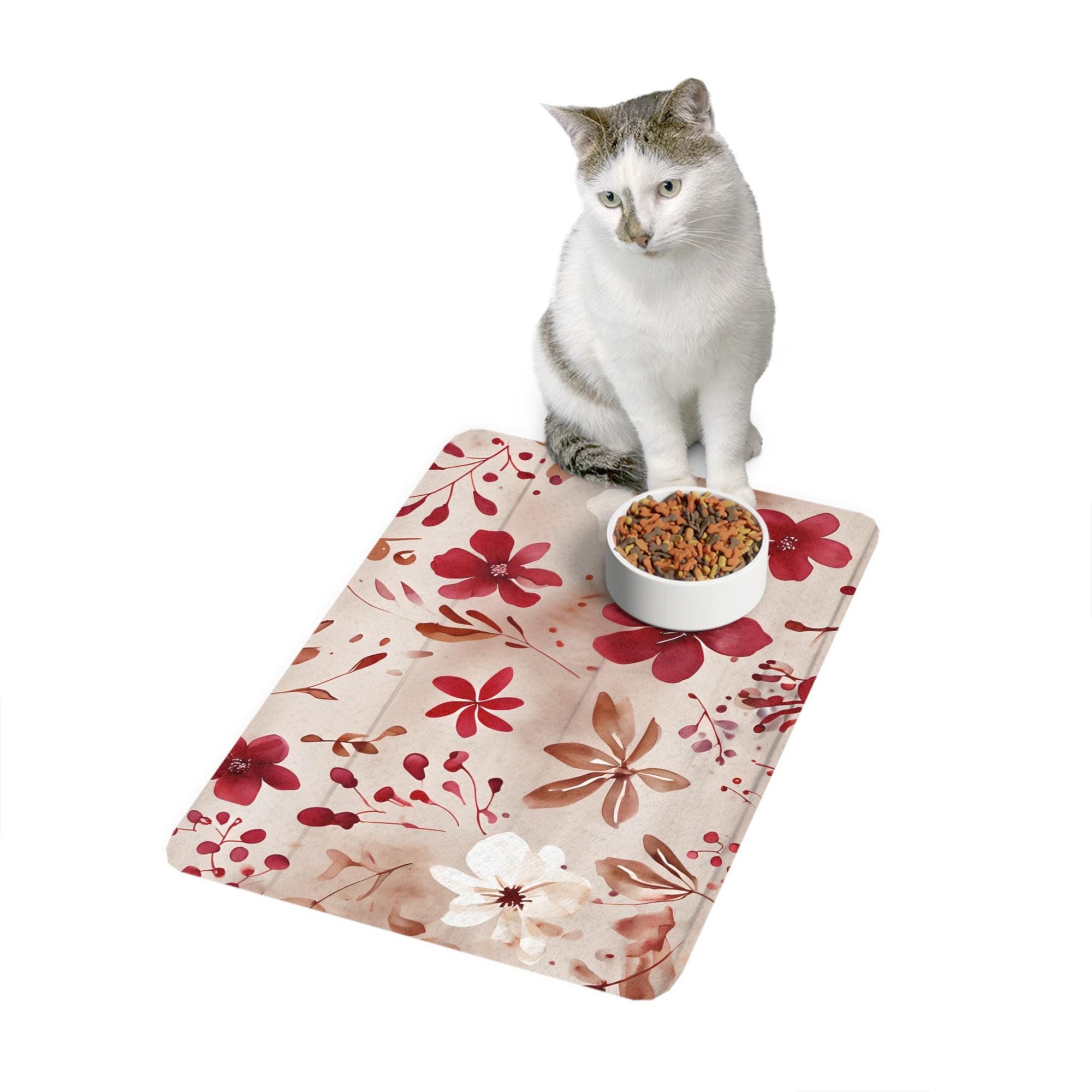 Floral Pet Food Mat - Stylish Dog Dish Mat, Non-Slip Puppy Feeding Mat, Cat Food Tray, Pet Decor, Floral Design