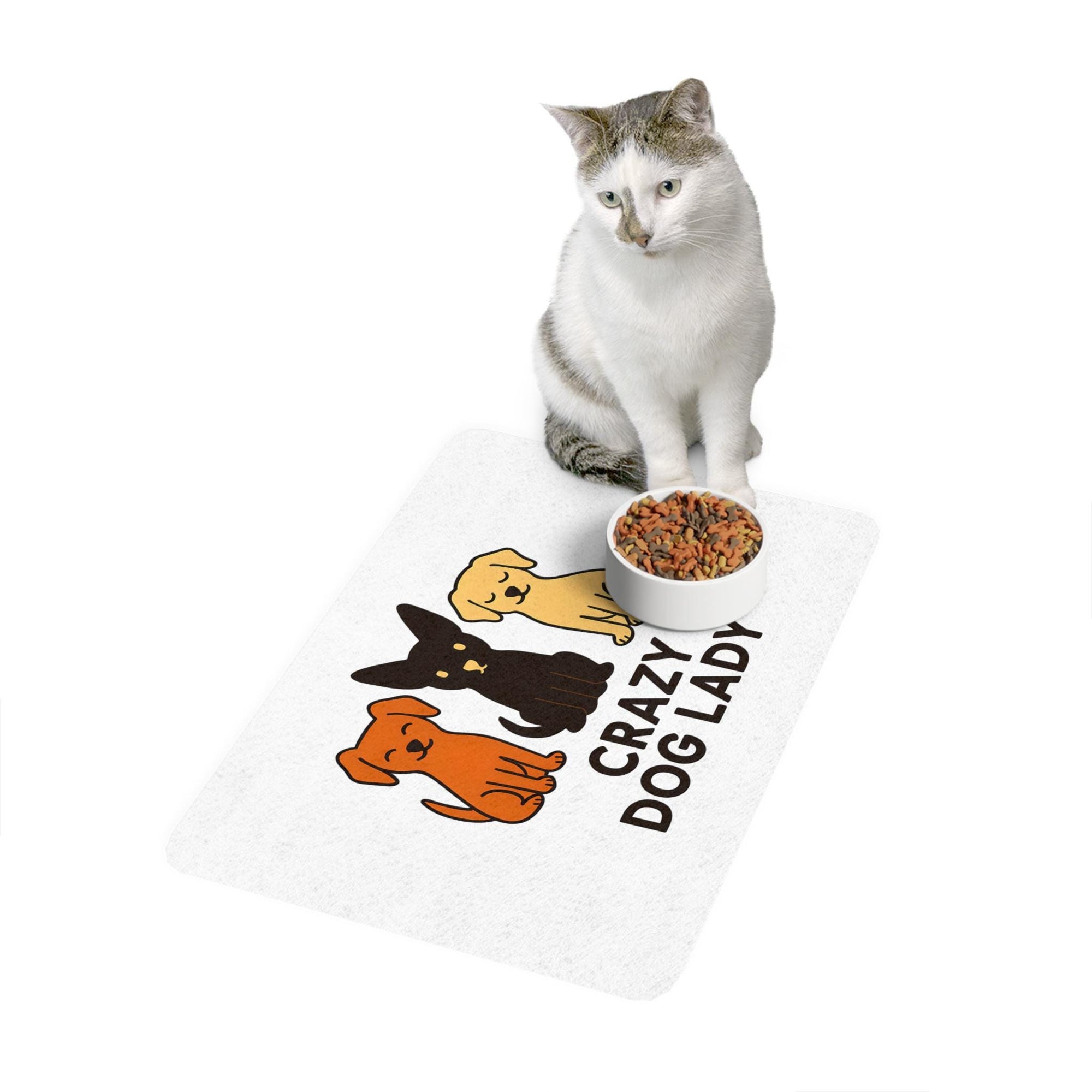 Crazy Dog Lady Pet Food Mat - Fun Dog Lover Feeding Mat, Dog Bowl Mat, Housewarming Gift for Pet Owners, Dog Decor, Pet Accessories