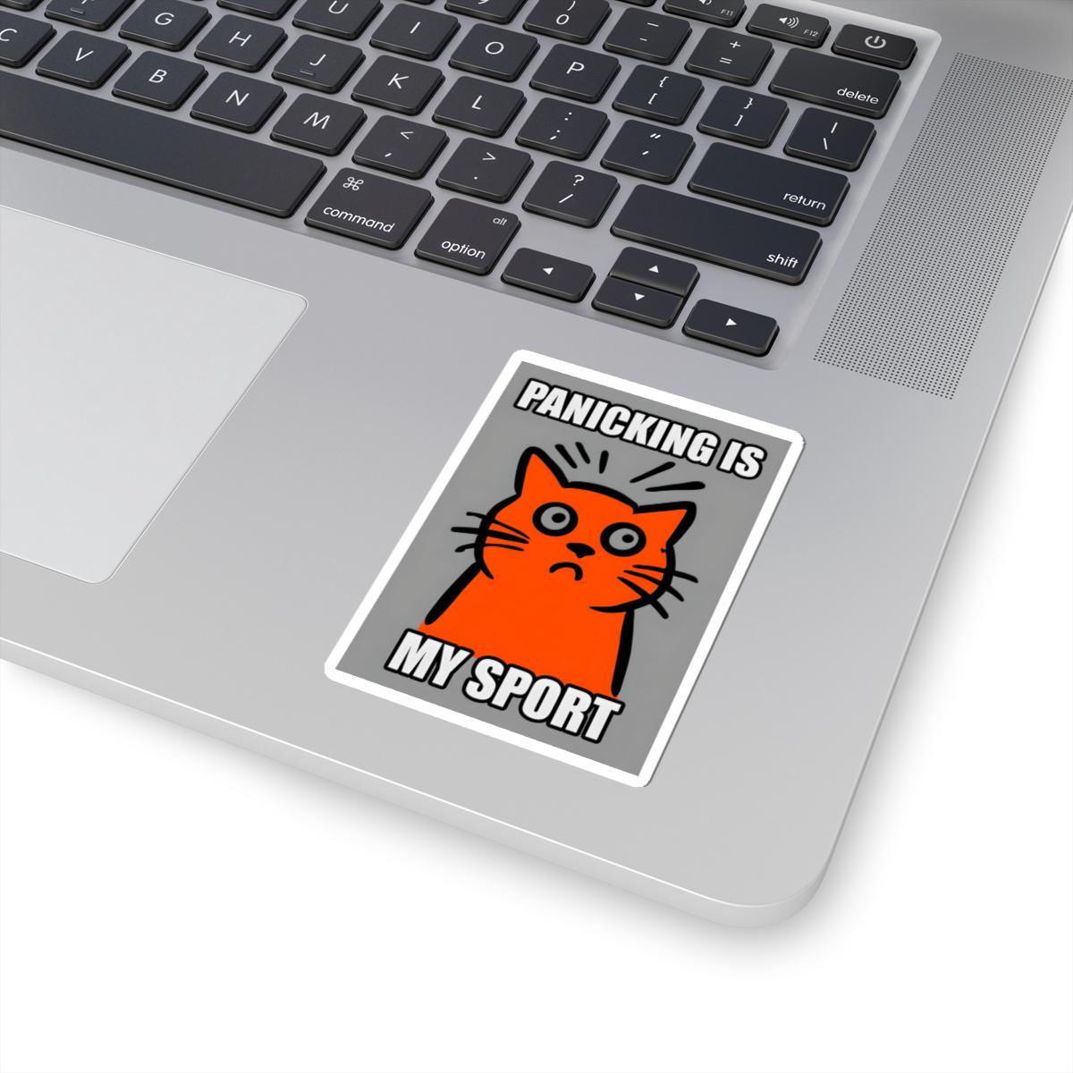 Whimsical Cat Sticker - "Panicking Is My Sport" - Fun, Office Decor, Gifts for Cat Lovers, Cute Stationery, Laptop Accessory
