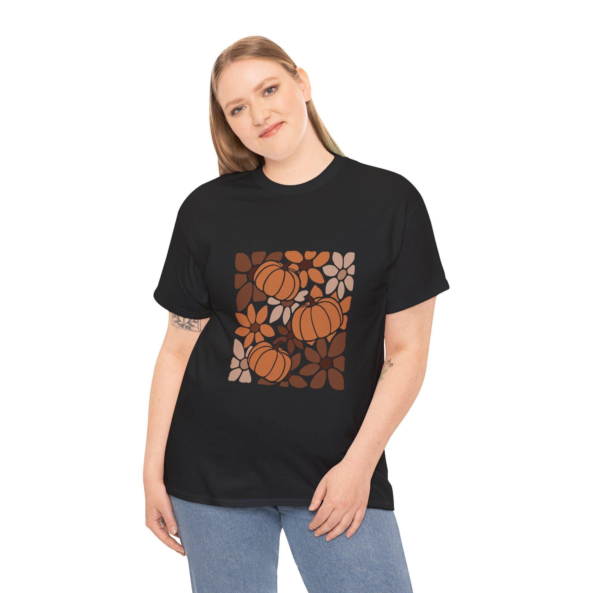 Pumpkin Floral Fall Tee Autumn T-Shirt for Women or Men Halloween Shirt Thanksgiving fall colours